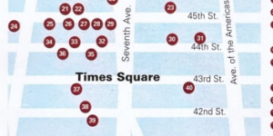 타임스퀘어에서 배포하는 뉴욕 브로드웨이 뮤지컬 극장 지도